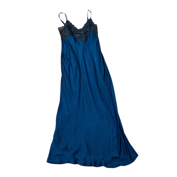Nk Imode teal v neck Lace 100% silk maxi nightgown adjustable straps size large - Picture 2 of 9